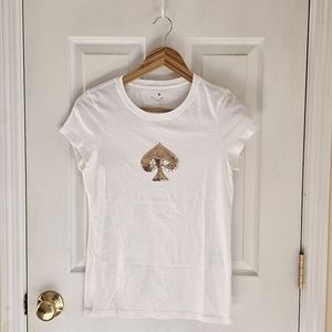 Kate Spade Sequin Spade Short Sleeve Cotton Tee Sz XS